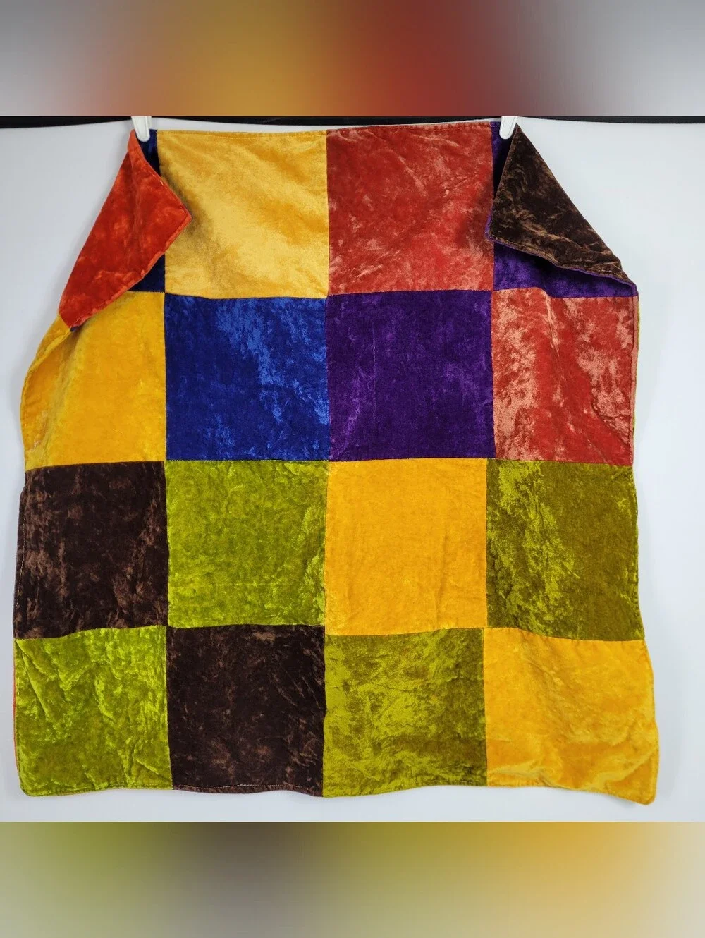 Velvet '70s Inspired Handmade Patchwork Quilt 36 In By 36 In.